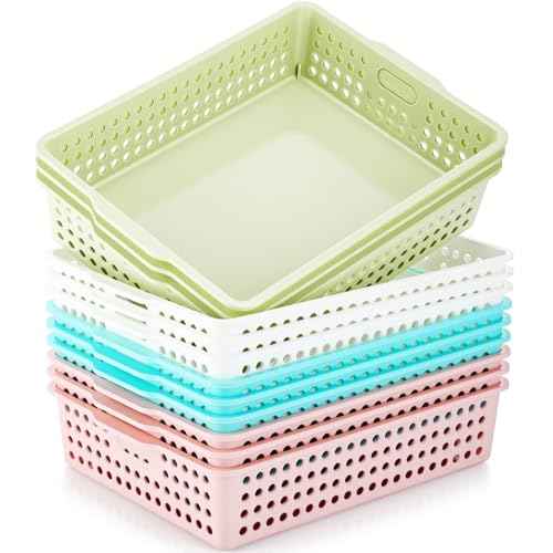 12 Pack Extra Large Plastic Storage Baskets Bins for Classroom Organization Colorful Containers A4 Papers Trays for Pencils Arts Crafts Office School Suppliers, 13.98¡± x 10.43¡± x 3.15¡±