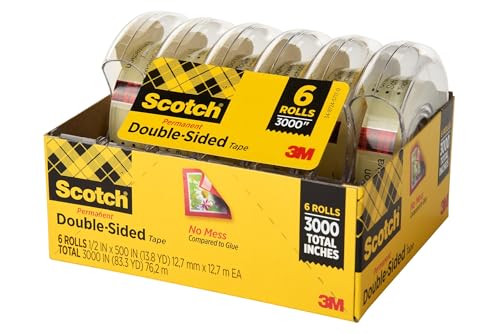 Scotch 1/2” x 500” Double Sided Tape with 6 Dispensers – Holiday Gift Pack