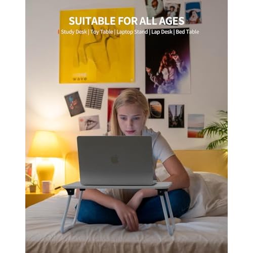 Foldable Lap Desk, Laptop Bed Desk, Portable Bed Table, Laptop Stand for Bed & Couch, Lightweight & Mini - Black