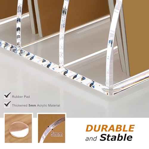 SANRUI Acrylic File Organizer, Compact Desk Organizer for Folders, Binders, Notebooks, Envelopes, Vertical Binder Storage Organizer, 6 Section Bookshelf for School Home Office Organization