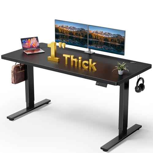 Electric Standing Desk Adjustable - 60x28 Inch Sit Stand Desk with 1 Inch Thick Tabletop, Double Beam Frame, 3 Memory Height Adjustment, Cable Management for Home Office