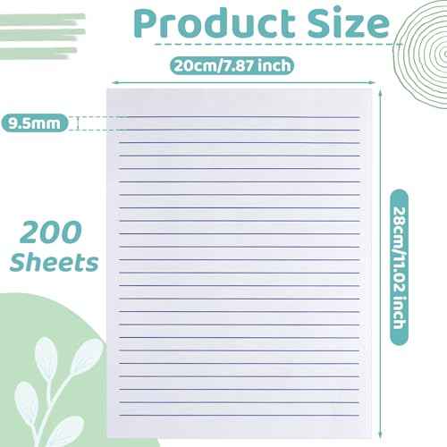 Yeaqee 200 Sheets Raised Lines Paper for Handwriting Portrait Handwriting Kindergarten Writing Paper for Kids Teachers Sensory with Line, 11.02 x 7.87 Inches White