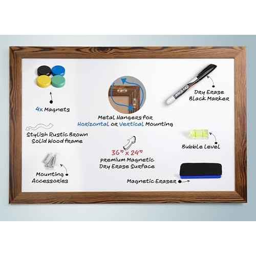 Real Wooden Framed Magnetic Dry Erase Whiteboard, 24" X 36", Vertical/Horizontal Wall Mount, Includes Black Marker, Eraser and 4 Magnets, by Better Office Products (Rustic Brown)