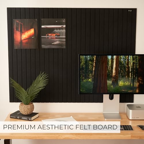Large Felt Bulletin Board - Stylish Perfectly Sized 35" x 47" Cork Board Alternative for Office & Wall Decor ? 12 Customizable Adhesive Tiles w/Golden Pins are Perfect to Display Your Photos