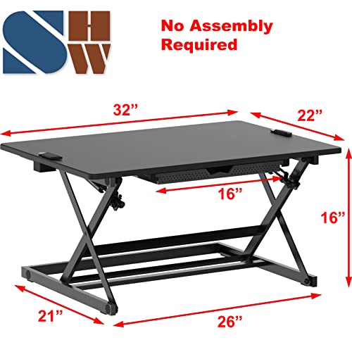 SHW 32-Inch Height Adjustable Standing Desk Converter Riser Workstation, Black