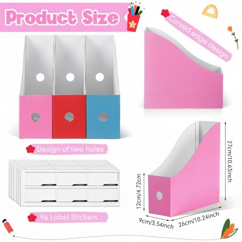 Colarr 48-Pack Cardboard Magazine File Holders with Labels, Colorful Desk Organizers