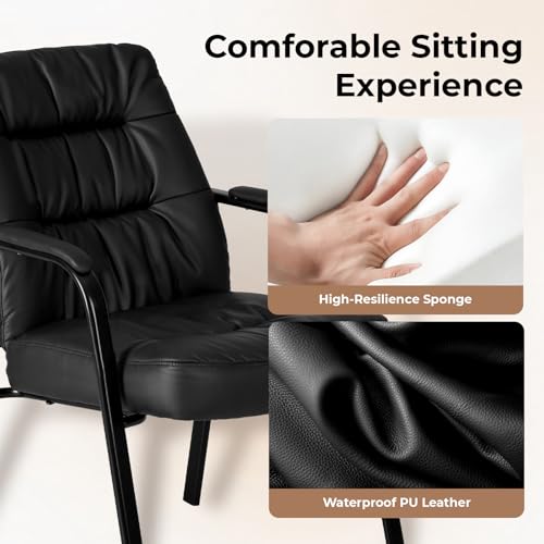 OLIXIS Black Faux Leather Waiting Room Chair, 1 Pack, Office Guest Chair 500 lb