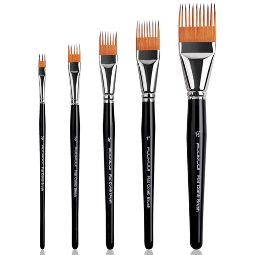 Fuumuui Grainer Brush Set?5pcs Professional Flat Comb Brushes for Unique Texture Painting Perfect for Artists Acrylic, Watercolor and Oil