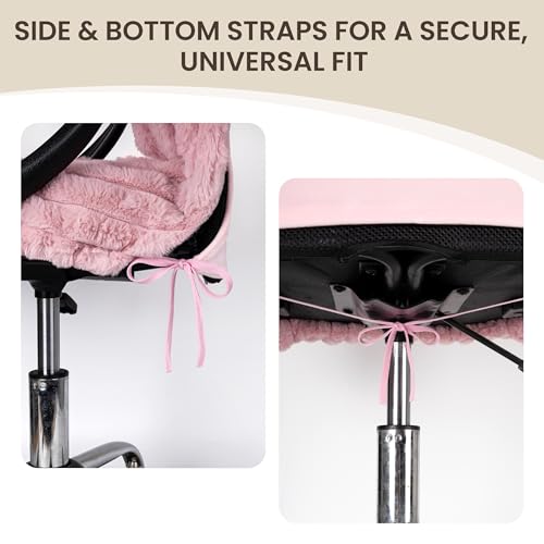 AELS Pink Faux Fur Striped Office Chair Cover with Tie Straps – Fits Most Desk Chairs