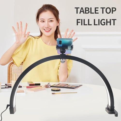 Half Moon Nail Desk Lamp, 20 Inch 1500LM 3200?5600K Dimmable Lash Light with Phone Clip Foldable Touch Control Led Nail Tech Lamp for Eyelash Extension, Tattoo, Manicure (US Plug)