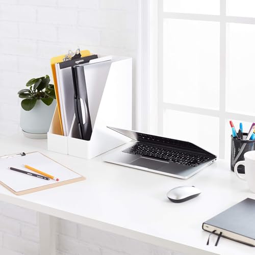 Amazon Basics White Plastic Desk Organizer - 2 Pack Magazine Racks for Office & Home