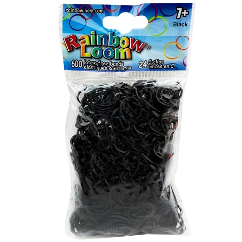 Rainbow Loom Black Rubber Bands with 24 C-Clips – 600 Count
