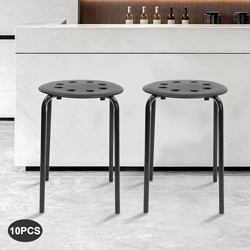 GSHIOIO 10 Pack 17-Inch Stacking Stools – Black Backless Plastic–Steel Frame for School, Office, Home
