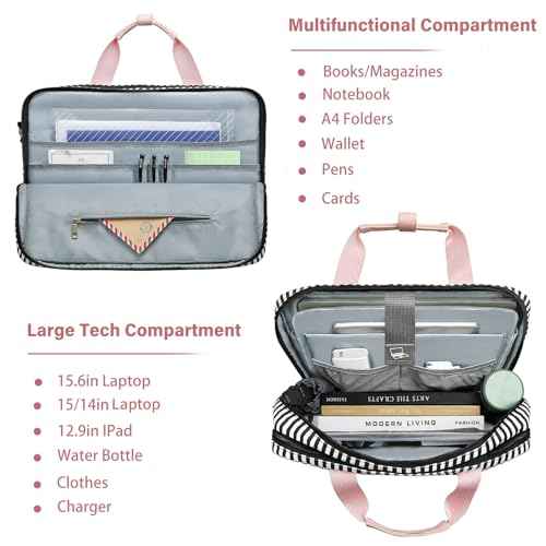 Laptop Bag for Women Computer Bags 15.6 Inch Laptop Case,Water Resistant Canvas Women Briefcase for Work,Business,Travel (Pink)