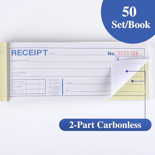 4-Pack Receipt Book with Carbon Copies, 2-Part Carbonless – 50 Sets Each