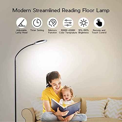 Tenmiro LED Floor Lamps for Living Room, Bright Modern Reading Floor Lamp with Stepless Adjust Color Temperatures & Brightness, Standing Lamp with RF Remote & Touch Control(White)