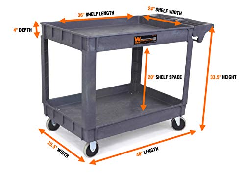 WEN 500-Pound Capacity Utility Cart, 46 x 25.5 In., 2 Shelves, 5 in Casters