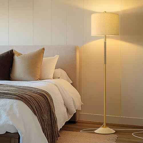 Oneach 63" Modern Floor Lamp for Living Room, Gold Boho Standing Lamp with Unique Rope Design, Rotary Switch, Farmhouse Tall Lamps for Bedroom Office Dining Room (Without Bulb)