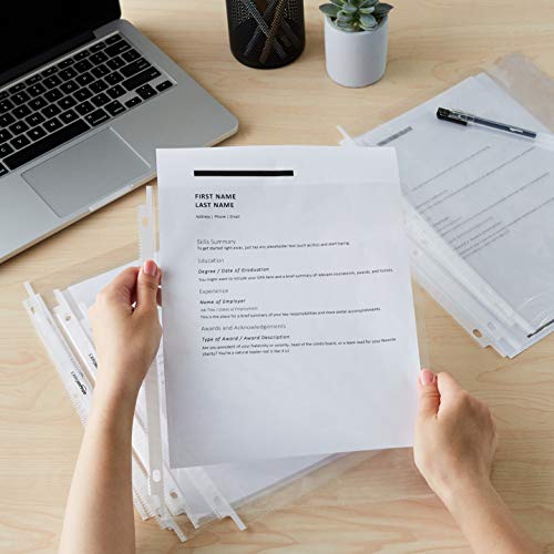 Amazon Basics Clear Sheet Protectors for 3 Ring Binders - 100 Pack, Letter Size, Acid-Free, Lightweight