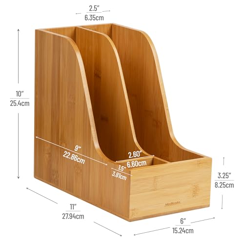 Mind Reader Vertical File Storage, Desktop Organizer, Magazine Holder, Office, Bamboo, 6" L x 11" W x 10" H, Brown