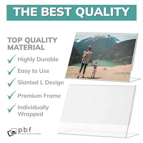 pbf 7x5 Acrylic Sign Holder | 7 x 5 Horizontal Stand Up Slanted Sign Holder | Acrylic Stands for Display | Clear Picture Frame, Menu Table Top Stand, Plastic Flyer Holder (24-Pack)