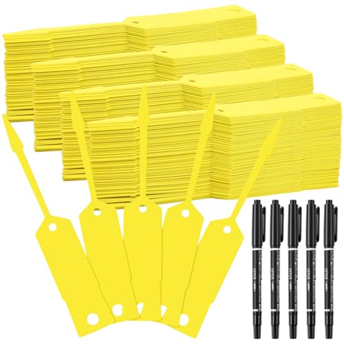 Woanger 2000 Pieces Self Locking Arrow Key Tags Car Key Labels Self Lock Identifierscar Parts Tags with 5 Pcs Black Pens for Office Automotive Shop Supplies(6 x 1.4 Inch,Yellow)