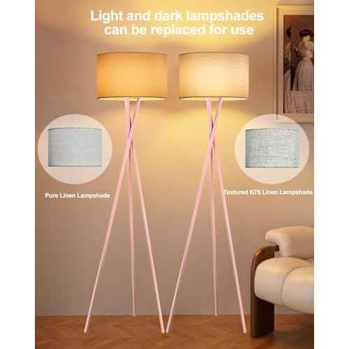 Lightdot Pink Tripod Floor Lamp, Modern Floor Lamps for Living Room, Standing Lamp with Linen Shade, E26 Bulb Included, 66" Tall Floor Lamp for Bedroom, Home Office