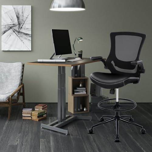 Misolant Black Tall Office Chair for Standing Desk with Footrest, PU Leather Reclining Drafting Chair, Adjustable Lumbar Support