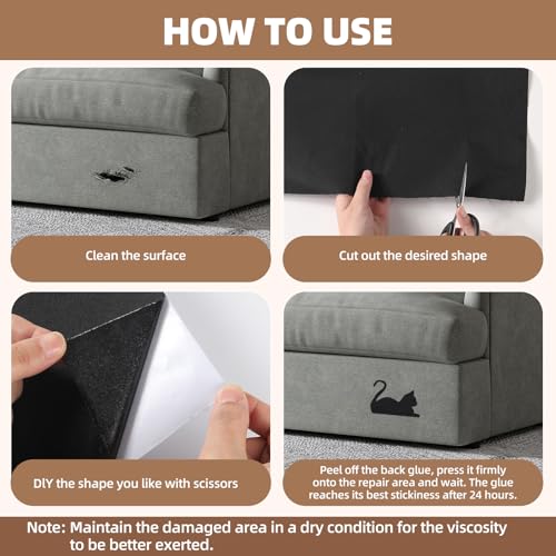 Fabric Repair Patch, 17X158 Inch Fabric Large Repair Tape, Self-Adhesive Patches for Furniture, Sofa, Car Interior, Shoes, Hand Bag, Clothing (Grey, 17X158 Inch)