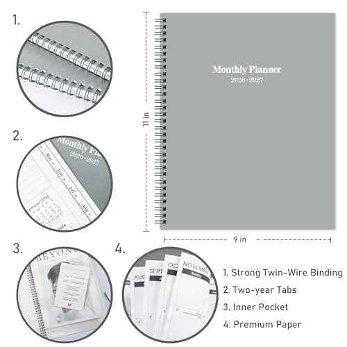 2026-2027 Monthly Planner/Calendar - 2 Year Planner 2026-2027, Monthly Tabs, 9¡¯¡¯ ¡¿ 11¡¯¡¯, Jan 2026 - Dec 2027, Hard Cover, Inner Pocket - Grey