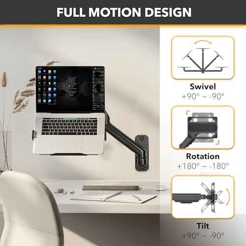 CondoMounts LTP8017 Laptop Wall Mount | Spring-Assisted Arm for 17"?32" Screens, Free-Tilting VESA Laptop Holder, Space-Saving Design, Heavy-Duty Build, Matte Black Finish, Easy DIY Installation
