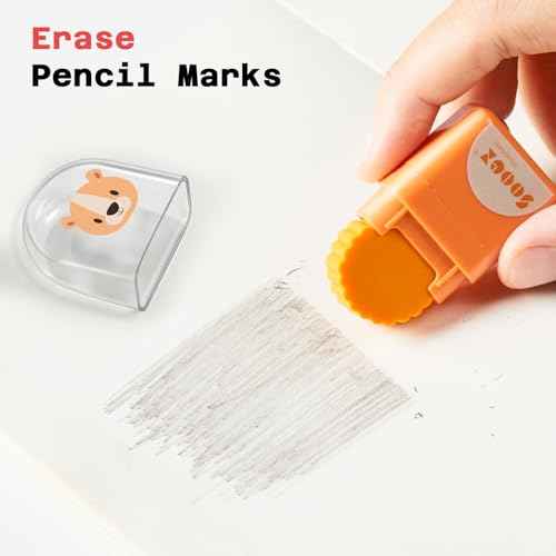 Sooez 12 Pack Pencil Erasers with Clean up Roller, Cute Erasers for Kids, Animal Fun Eraser with Shaving Roller and Cover, for Teacher Class Favor School Supplies Home Office Party