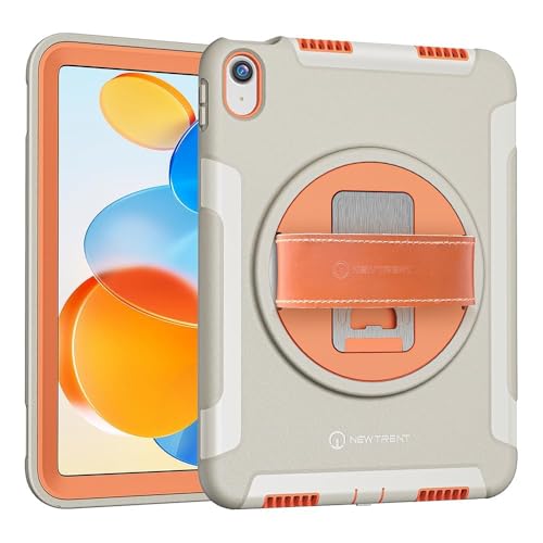 Original Hand Strap Case for iPad 11 (A16) 11-inch (2025) & 10th Gen 10.9-inch (2022) | 360¡Æ Rotating Kickstand, Genuine Leather Hand Strap, Built-in Screen Protector (Orange Grey)