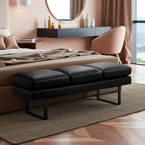 Furniwell 3-Seat Waiting Room Bench - Faux Leather Reception Chair, Black