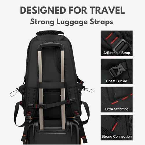 Large Laptop Backpack with Shoe Compartment, Waterproof Rucksack 15.6/17 Inch, Travel School Gym Work College Bags for Men (Black, XL(60L))