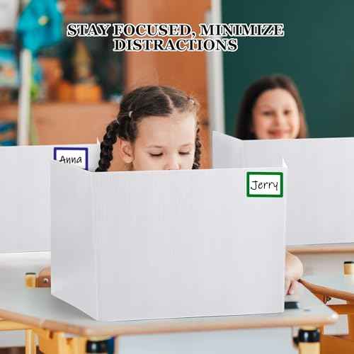 12 Pack Desk Divider for Students Classroom Privacy Boards with Name Labels Study Carrel Reduces Distractions Easy to Clean Plastic Guard Shields for School