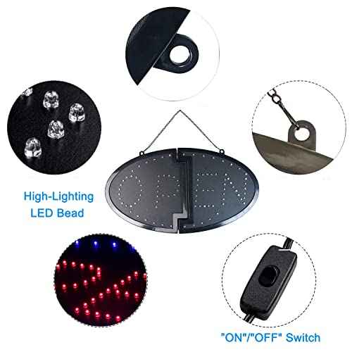 KEBE LED Open Sign, 19"x10" Bright High Visibility Advertisement Board Electric Display Sign Flashing Light for Business Walls Window Shop Bar Hotel, Two Modes