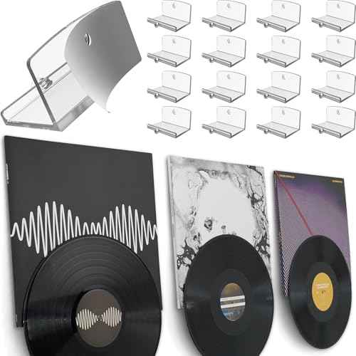 Modern JP Adhesive Vinyl Wall Mount (16-Pack) ? Dual Display Album and Disc, Strong Hold Record Holder Wall, Record-Safe Easy Installation, Album Wall Mount for 1LP and 2LP ? Clear