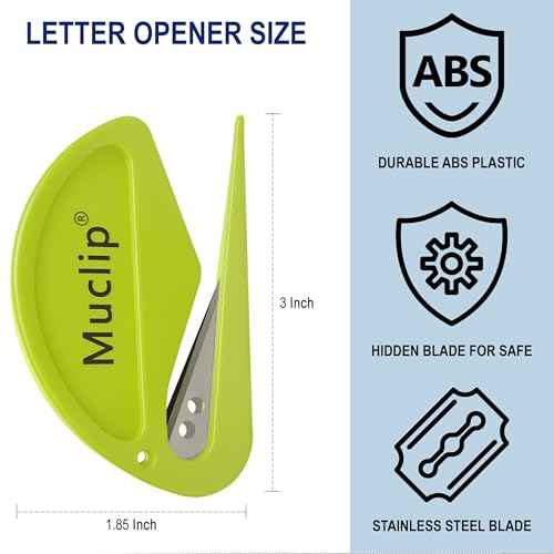6 Pack Safety Letter Opener - Ergonomic ABS Grip,Hidden Stainless Steel Blade,Fast Slitter/Opener for Envelopes,Mail,Packages & More,Ideal for Office,Home & Business (6 Colors)