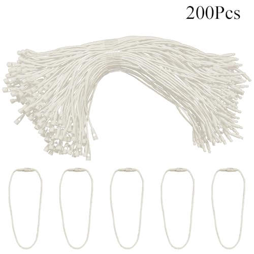 SATONBEYI 200Pcs 1.5mm Beige Waxed Cotton Hang Tag Fasteners, 7.5" Loop Lock Pins