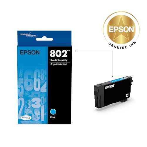 EPSON 802 DURABrite Ultra Ink Standard Capacity Cyan Cartridge (T802220-S) Works with WorkForce Pro WF-4720, WF-4730, WF-4734, WF-4740