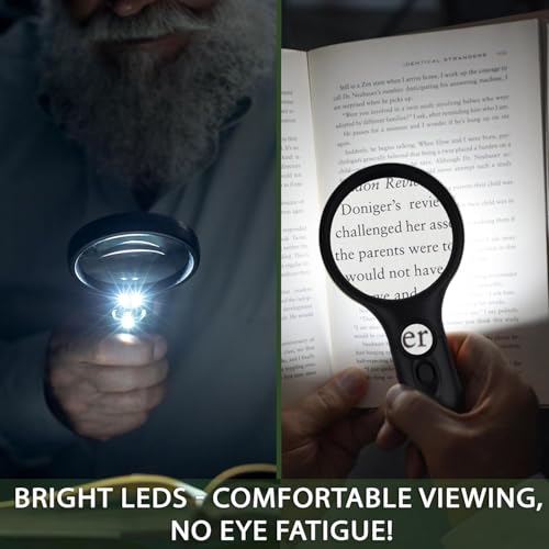 SeeZoom 3X Large & 12X High Power LED Lighted Magnifying Glass for Reading and Detail Work