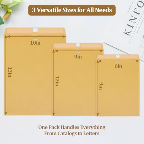 Smrtcol 12-Pack Kraft Paper Clasp Envelopes with Metal Closures, 3 Sizes for Shipping & Office