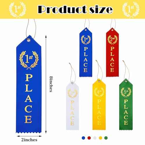 Kenning 150 Pieces Track Award Ribbons 1st, 2nd, 3rd, 4th, 5th Trophy Place Flat Carded Set Prize Contest Award Ribbons with Event Card and Rope for Competition Event Contests Activities