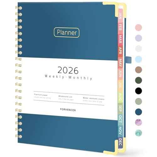 Forvencer 2026 Planner, Hardcover Calendar Planner Weekly and Monthly, January 2026 - December 2026, 8.5" x 11", Spiral Agenda Book with Tabs, Exquisite Daily Journal with Inner Pocket, Organizer Notebook for Office Home School, A4 Size, Navy Blue