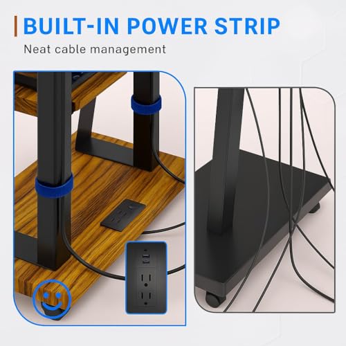 DIOOSN Walnut Rolling TV Stand for 32-80 inch TVs with Built-In Power Outlet