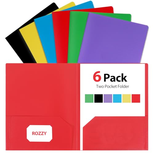 Plastic Folders with Pockets, 6 Pack Document Folders with Business Card Slot, 2 Pocket Folders Back to School Supplies for Kids, Office