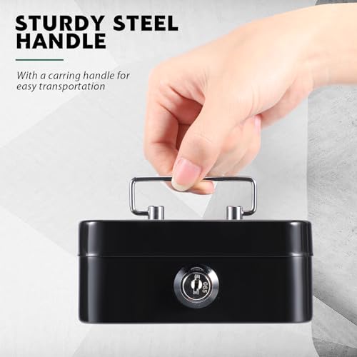 Tandefio 4 Pcs Small Cash Box with Lock – Mini Metal Money Box 11.5 x 8.5 cm (Black, Green, Gray, Pink)