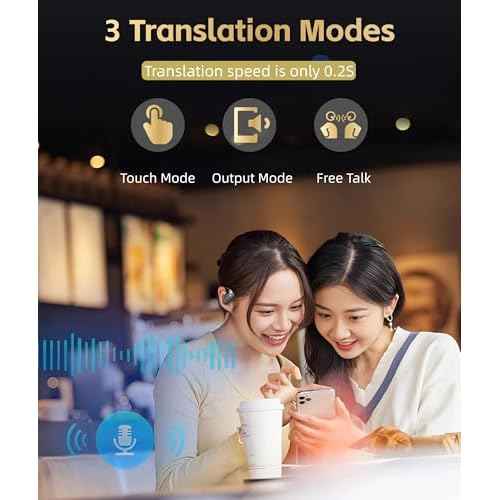Yoidesu JR07 Language Translator Earbuds, BT 5.3 144 Languages Instant Voice Translator Device, Noise Cancellation Translator Earhooks HiFi Stereo Touch Control Headphones (Black)