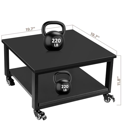 Under Desk Printer Stand - 2-Tier Industrial Mobile Printer Table with Storage Shelf, 19.7''x19.7''x12.6'' Heavy Duty Wood Rolling Printer Cart with Wheels for Home and Office,Classic Black